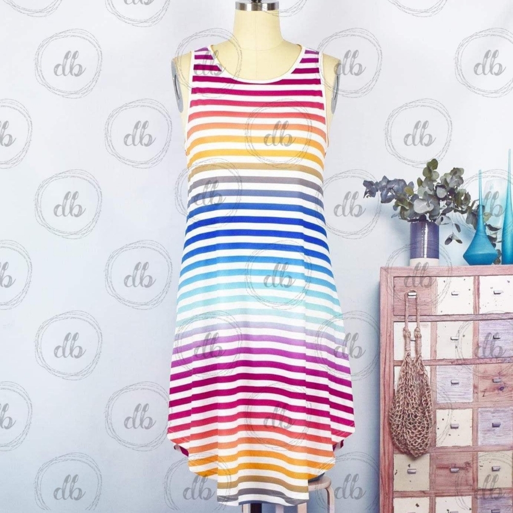 Rainbow Stripe Sleeveless Dress or Tunic. - Picture 2 of 7